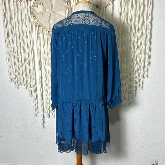 Zadig & Voltaire Teal Richie Jac Deluxe Dress with Subtle Star Galaxy Print LG - Picture 4 of 14